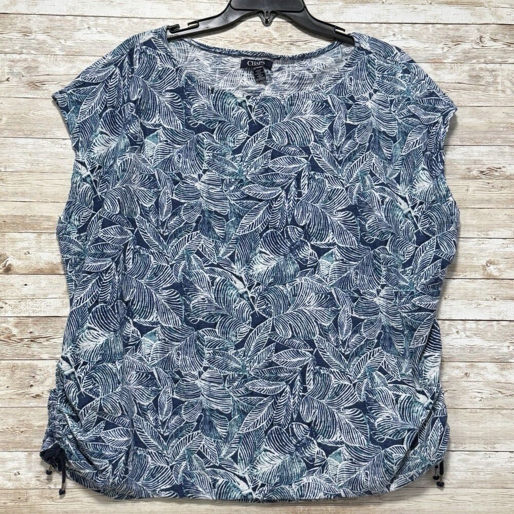 Chaps Sleeveless Blouse Womens 2X Leaf Print Cinch Sides Drawstring